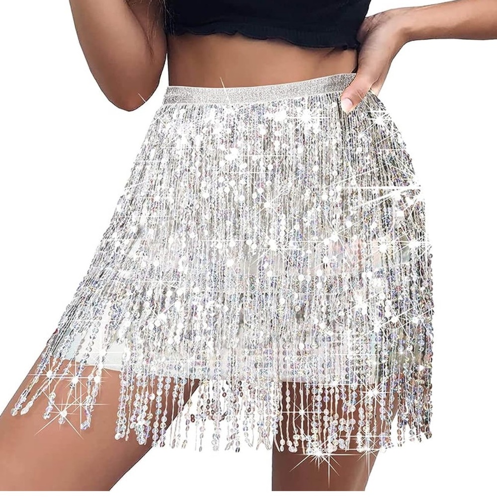 Silver sequin mini skirt